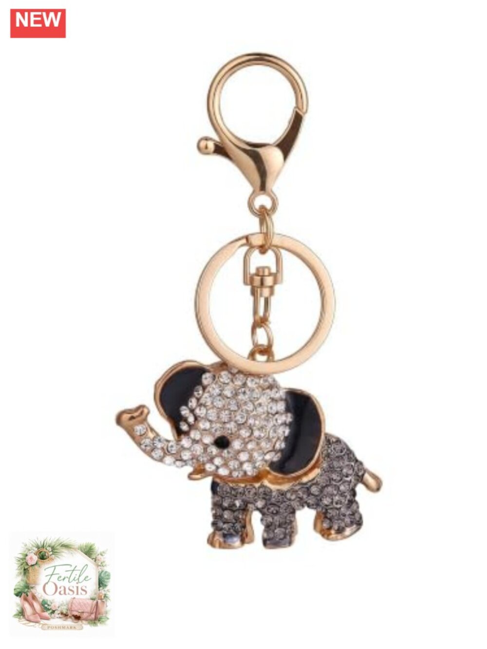 Crystal Rhinestone Elephant Keychain Bag Purse Charm for Women